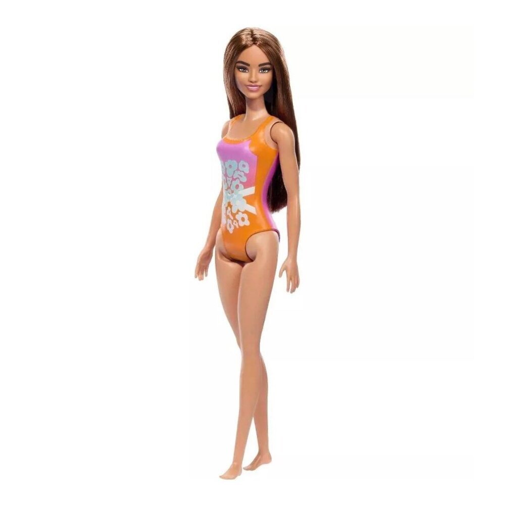 Barbie 12.7" Beach Barbie Doll Brown Hair/Eyes Tropical Pink Orange Swimsuit